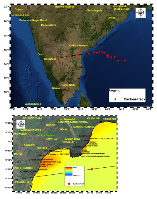 Cyclone Track and Inundation extent map