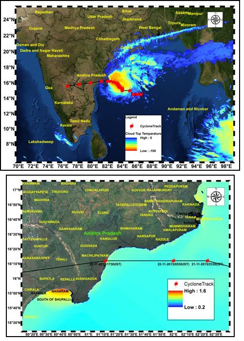 Cyclone Track and Inundation extent map