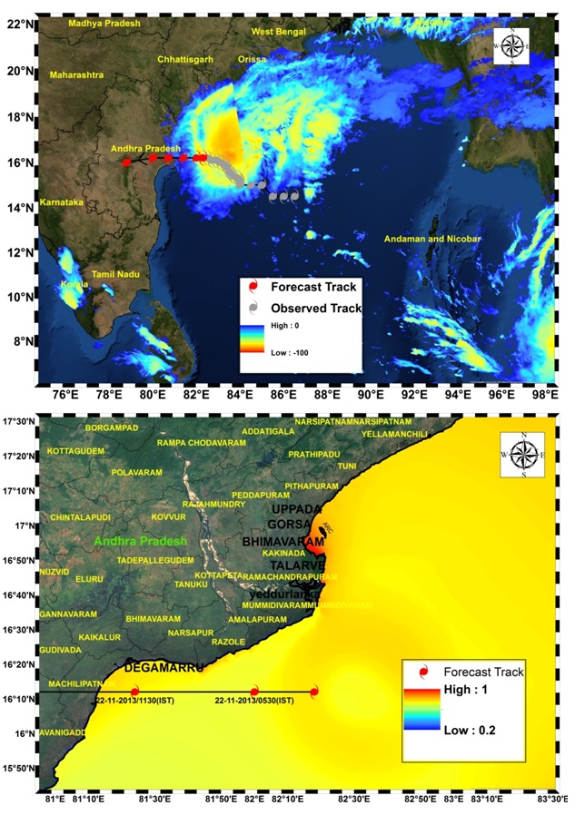 Cyclone Track and Inundation extent map