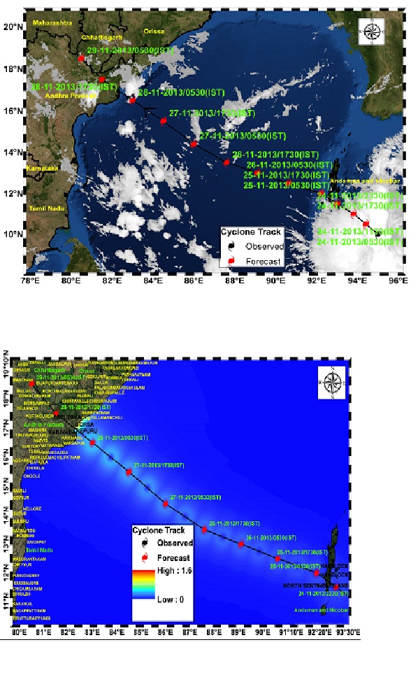 Cyclone Track and Inundation extent map