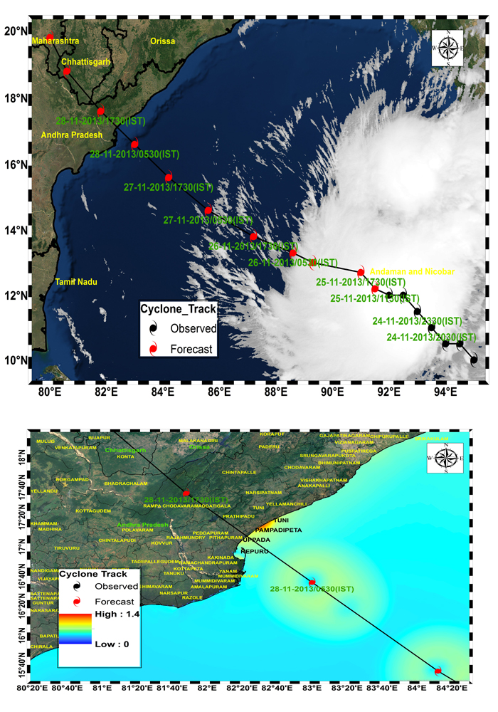 Cyclone Track and Inundation extent map